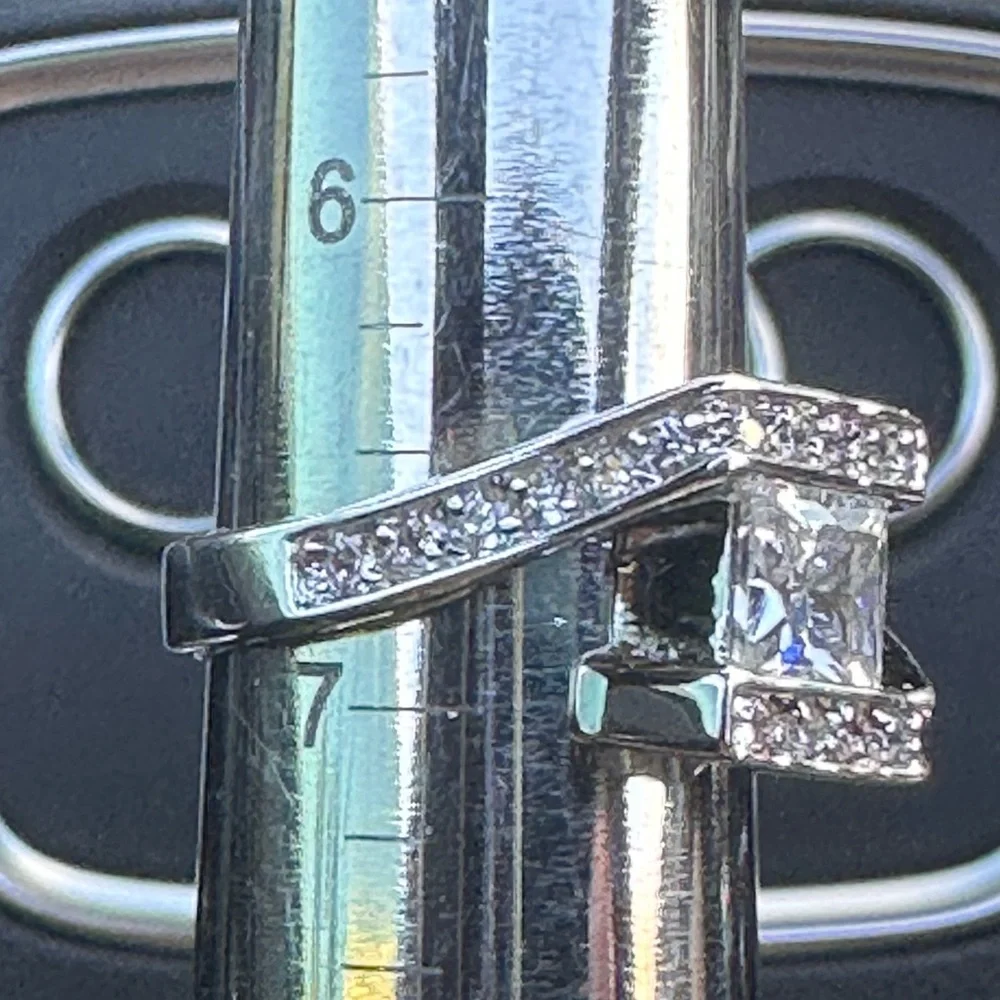 Swarovski Elements Princess Cut Crystal Silver Ring 6.75